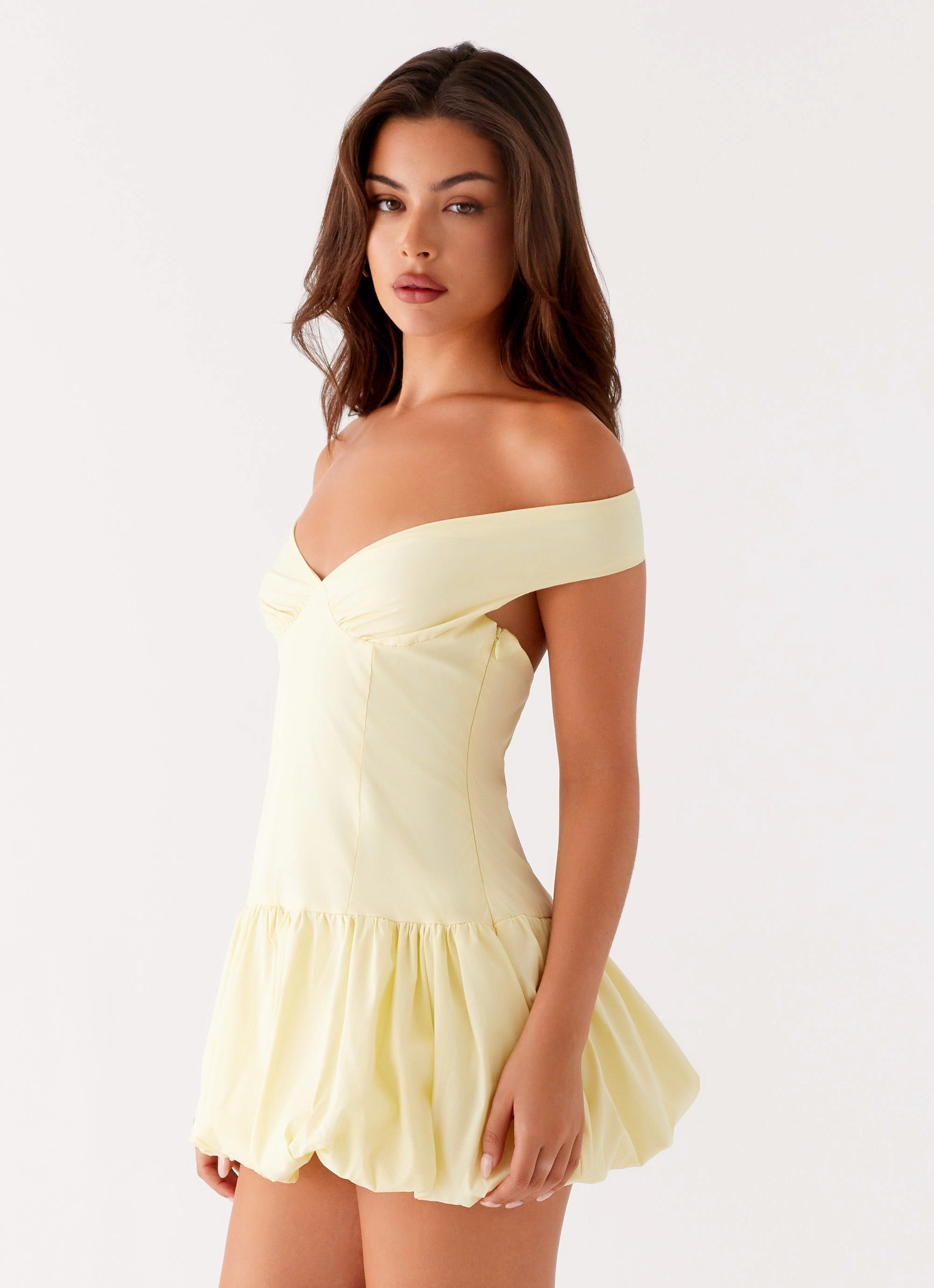 Endless Romance Off Shoulder Mini Dress - Yellow Classic Motion Vibrant Movement