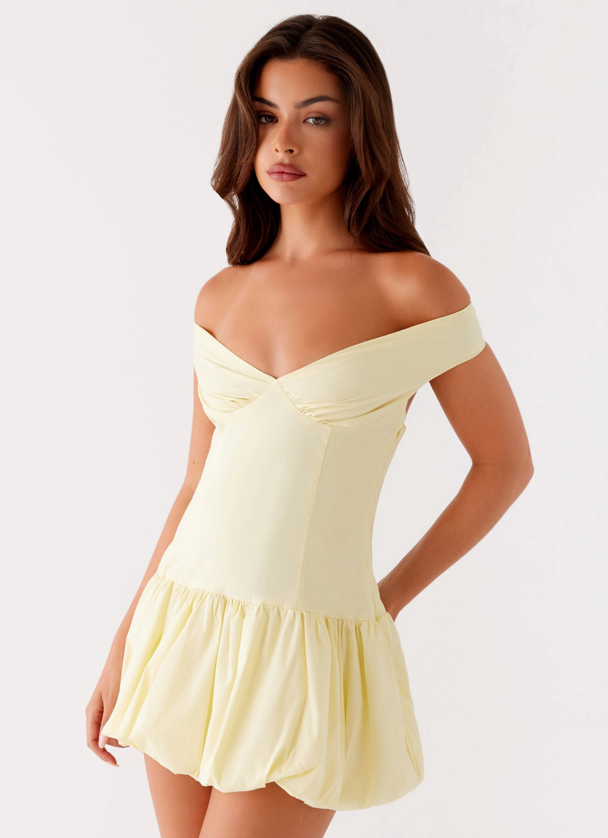 City Mood Endless Romance Off Shoulder Mini Dress - Yellow