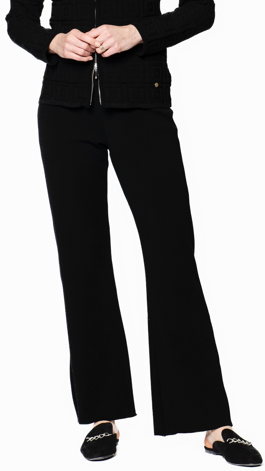 Modern Design Domenique Milano-Knit Boot Leg Pants - Black