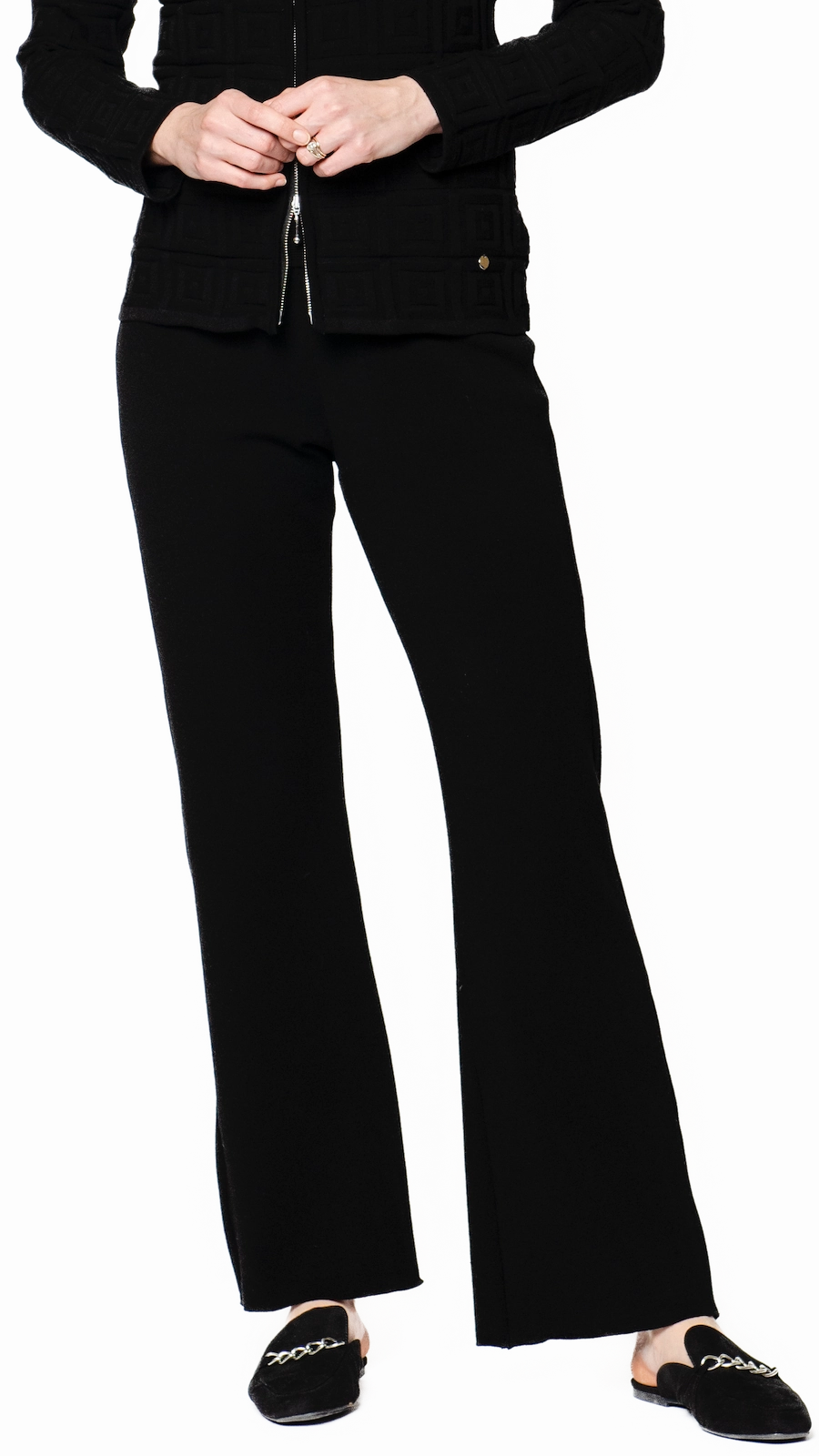 Domenique Milano-Knit Boot Leg Pants - Black Hip Friendly Pockets Simple Comfort Wear