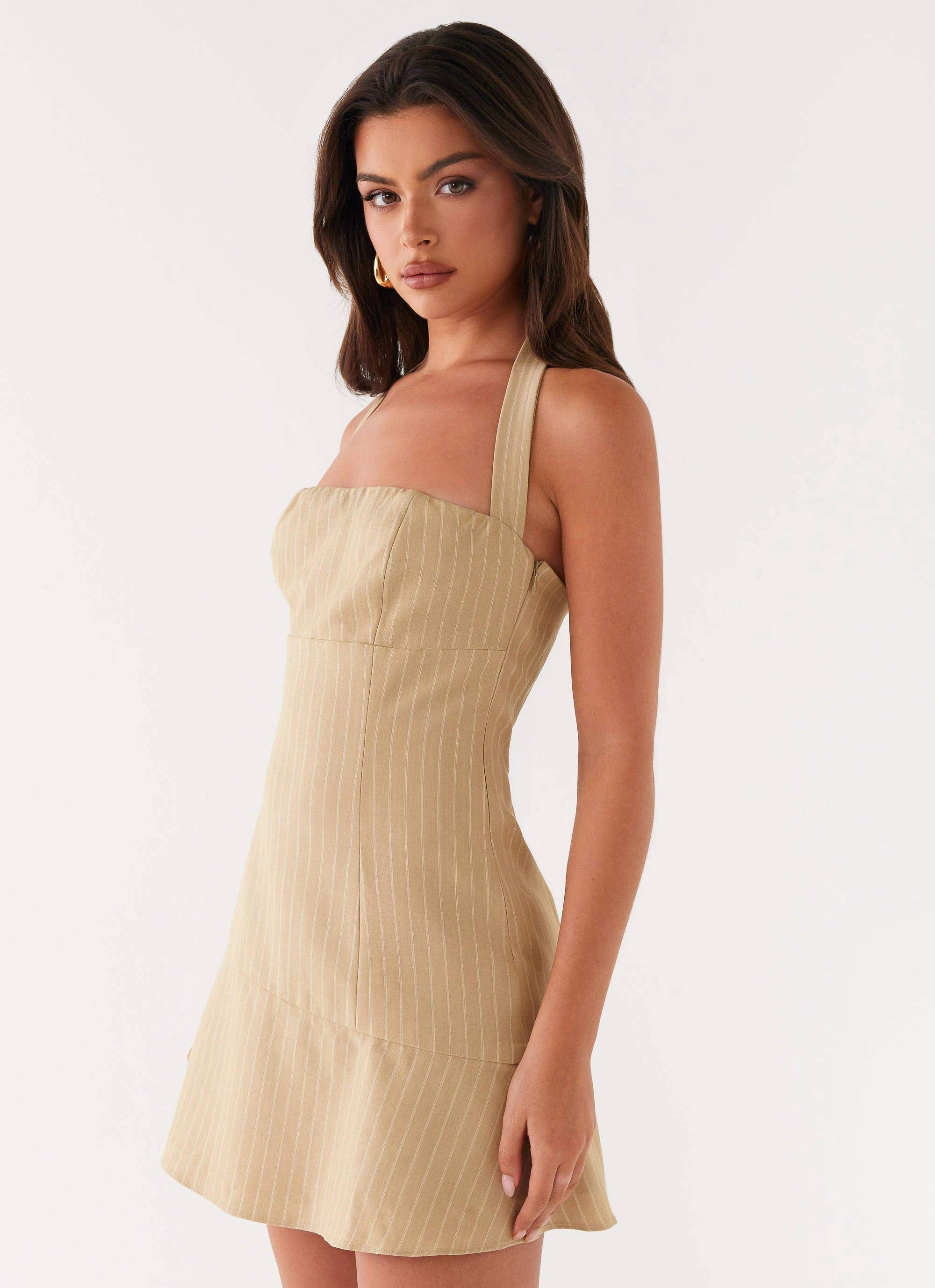 Erica Mini Dress - Beige Stripe Soft Cut
