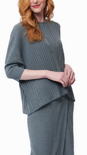 Erin Drop Shoulder 3/4 Sleeved Rib-Knit Top - Gray Durable Material