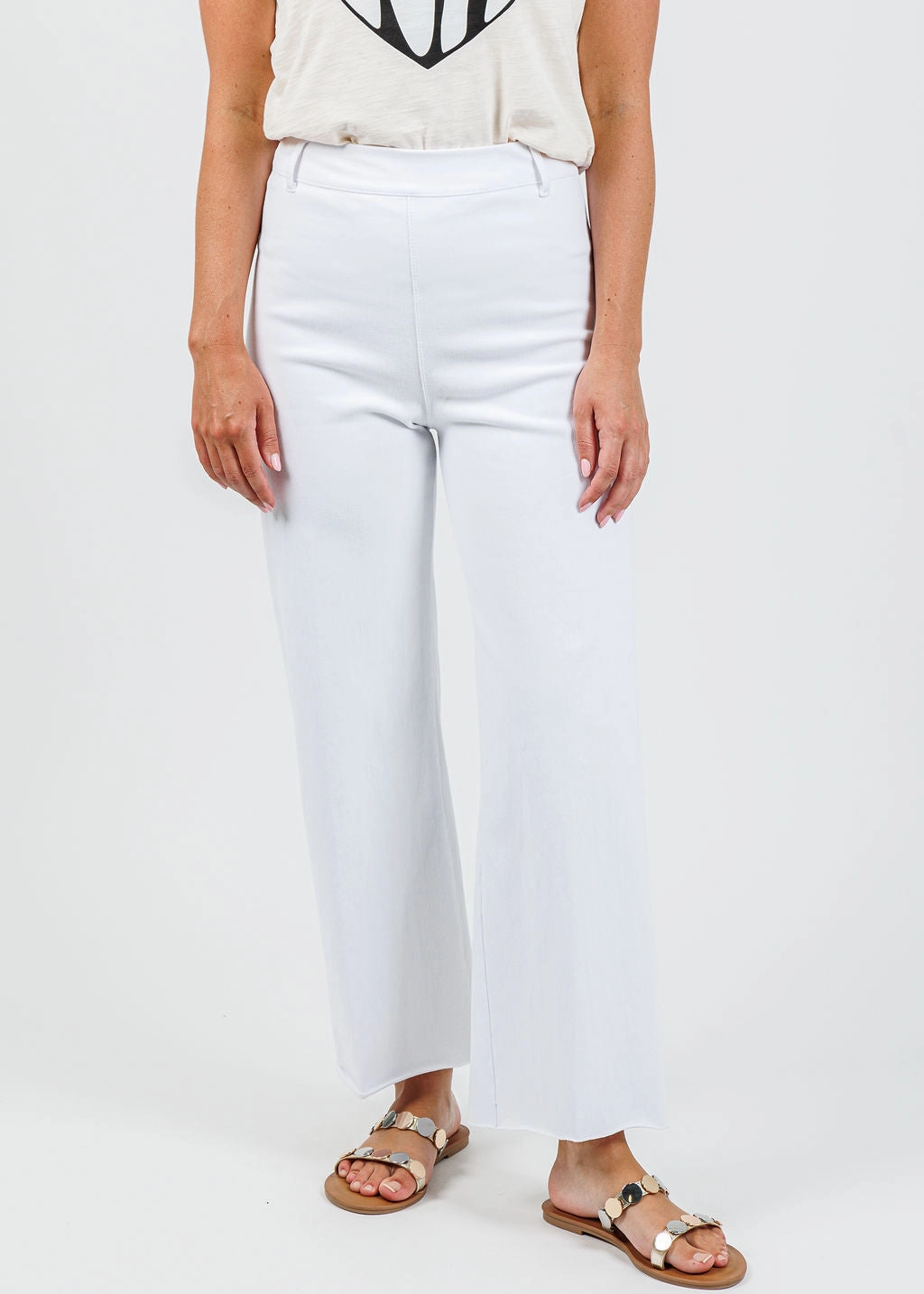Erin Hi Waist Wide Leg Denim Pants - White Chill Style