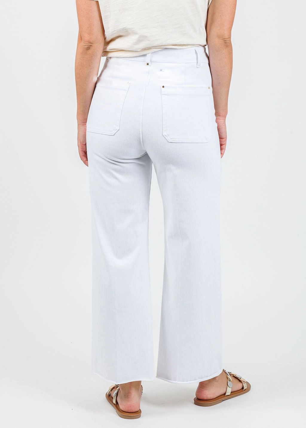 Erin Hi Waist Wide Leg Denim Pants - White Chic Look