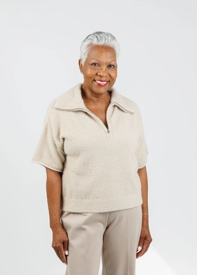 Esme Short Sleeve Half Zip Top - Taupe Mix All-Ages Fit Weekend Vibes