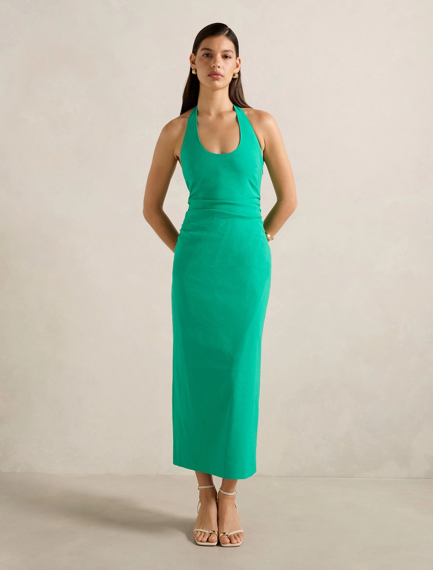 Esmee U-Neck Stretch Linen Midi Dress Clean Tone Light Aesthetic