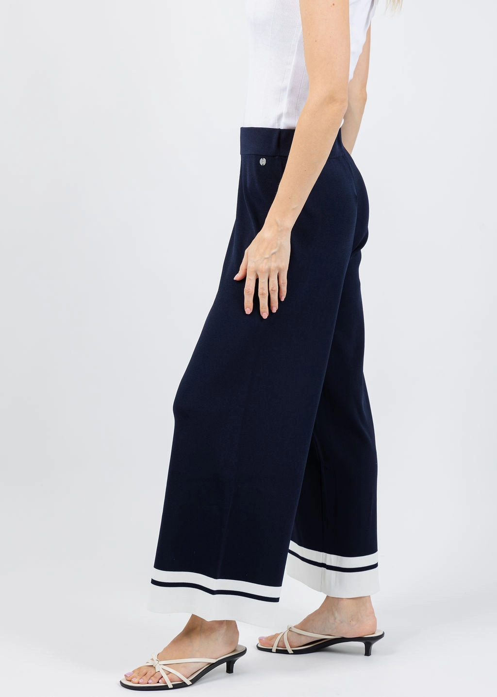 Abrasion Resistant Material Day Comfort Culotte Pants With Stripe Detail - Midnight Blue/Vanilla
