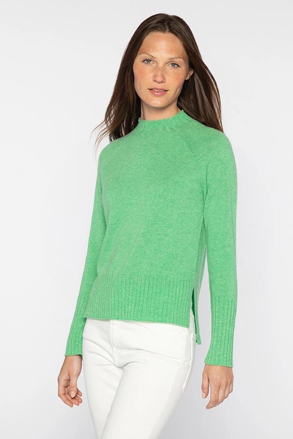 Drop Shoulder Design Drop Shoulder Rib Trim Hi-Low Funnel Sweater