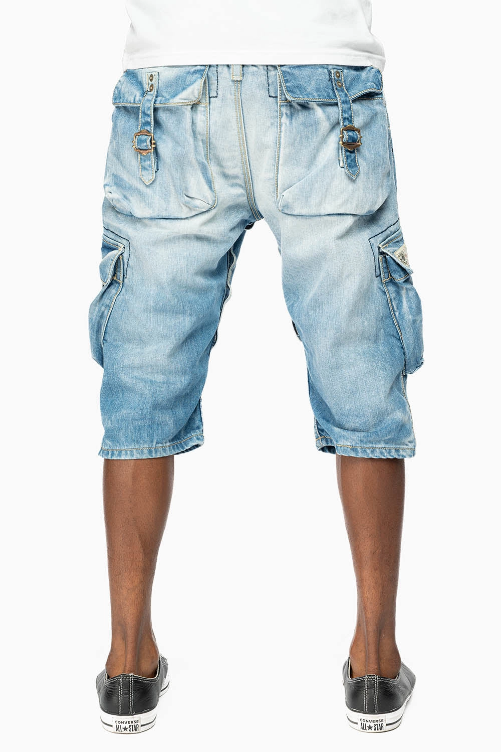 Durable Athlete Fit Travel Outfit Beach Day Sustainable ROBINS LIMITED EDITION MILITARY STYLE CARGO SHORTS IN 5D LIGHT BLUE COLOR WASH