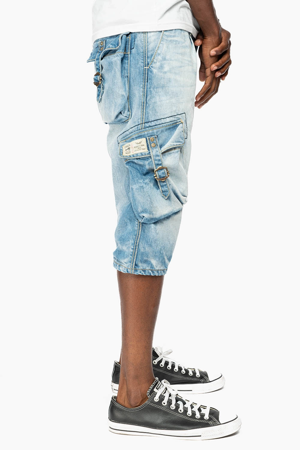 Slim Vintage Lover Morning Ready ROBINS LIMITED EDITION MILITARY STYLE CARGO SHORTS IN 5D LIGHT BLUE COLOR WASH