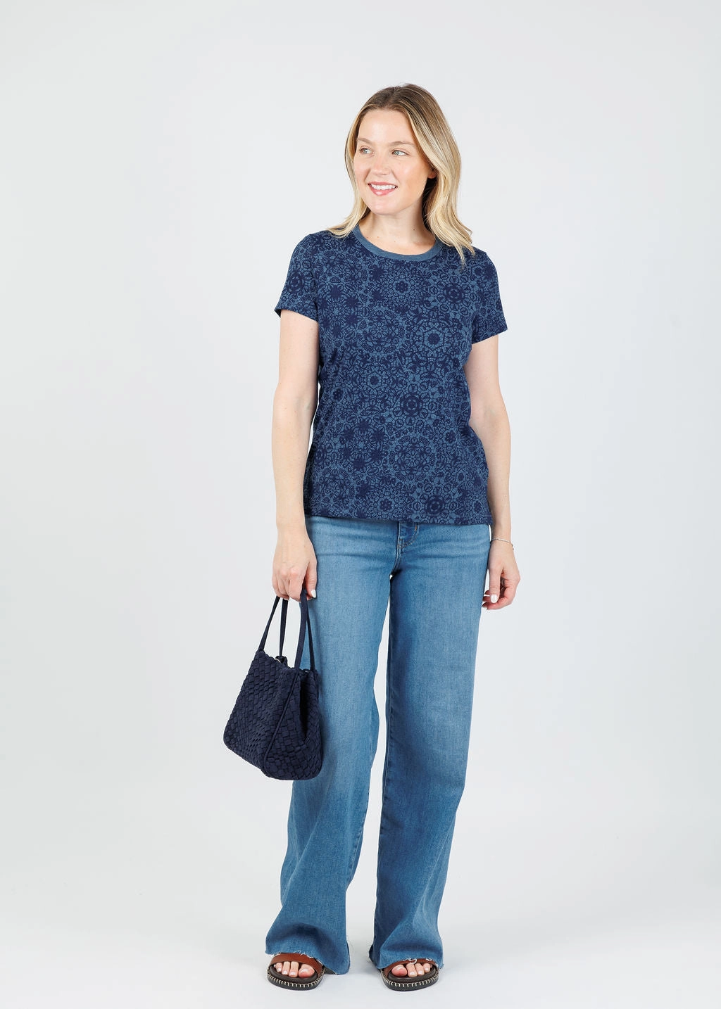 Eternity Lace Print Ringer Boy Tee - Denim Heather Edgy style Sporty Design