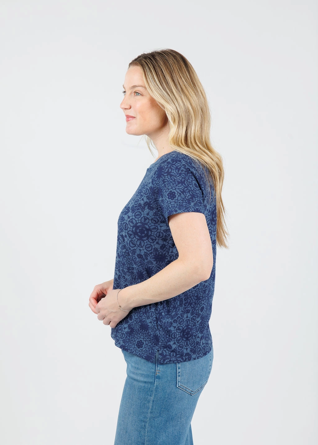 Layering Piece ethical fashion Eternity Lace Print Ringer Boy Tee - Denim Heather