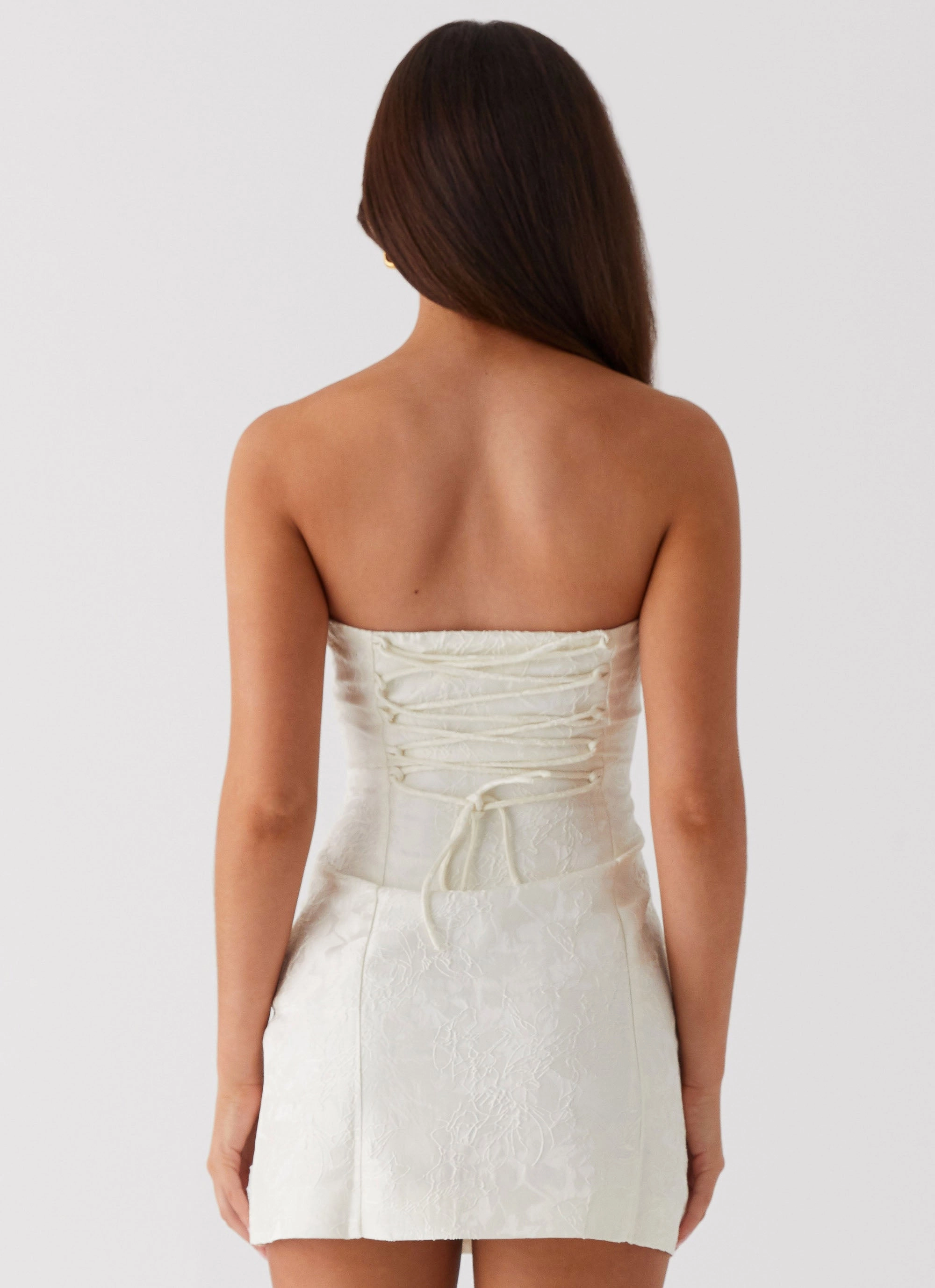 Simple Profile Textured Surface Eternity Strapless Mini Dress - Ivory