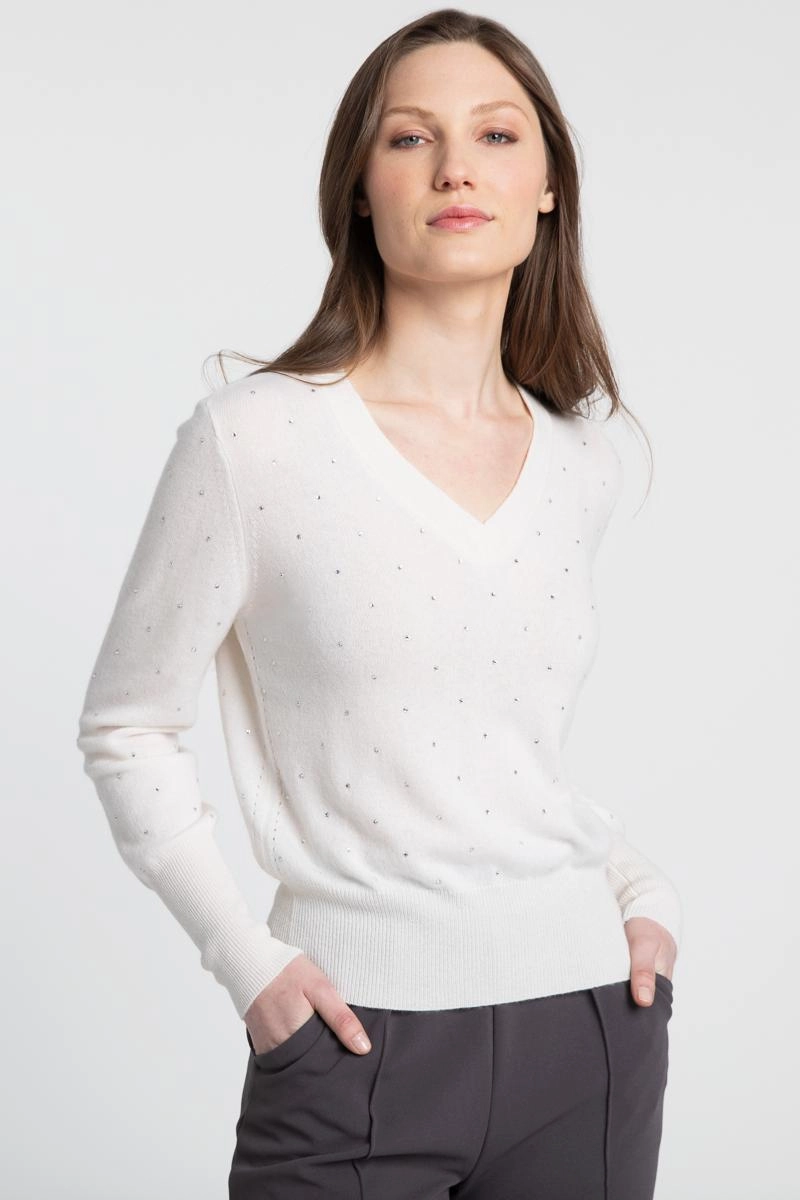 Cashmere Crystal V-neck Sweater Versatile Stretch Snuggly Pieces