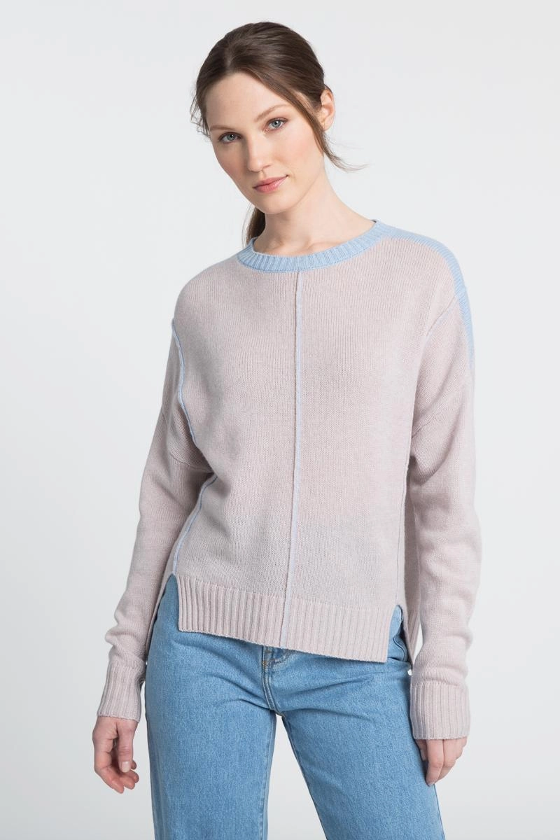Exposed Seam Hi-Low Crew Sweater Knitted Warmth