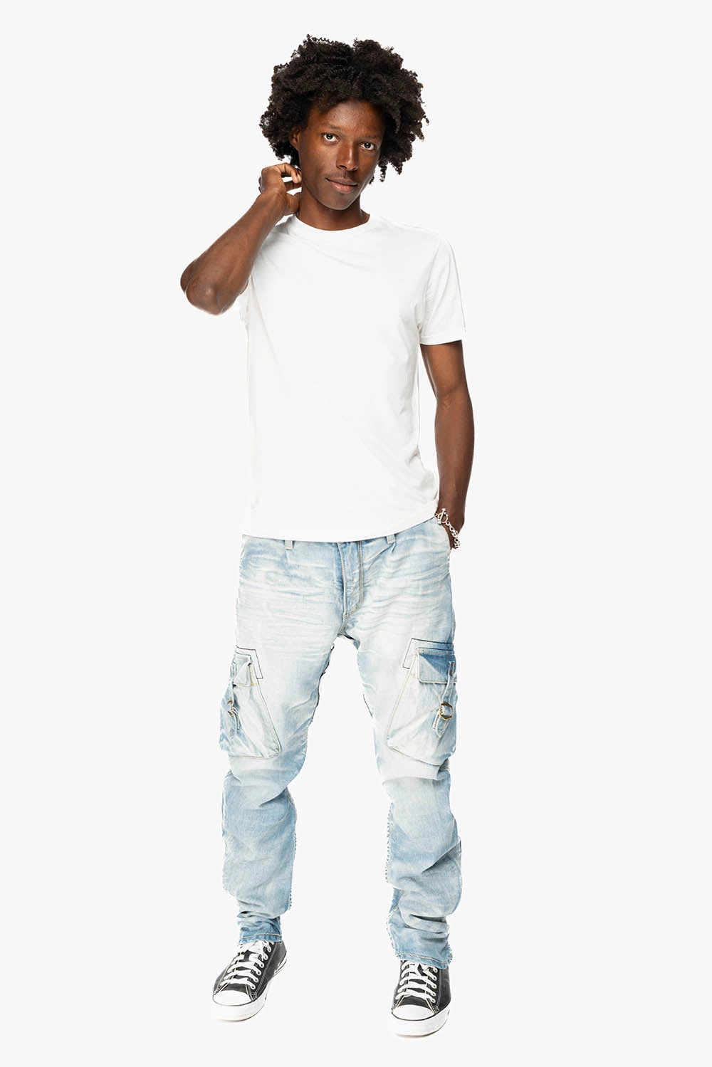 MENS PREDATOR CARGO PANTS LIMITED EDITION IN BLUE OMAHA LIGHT WASH Compact Weave Technology