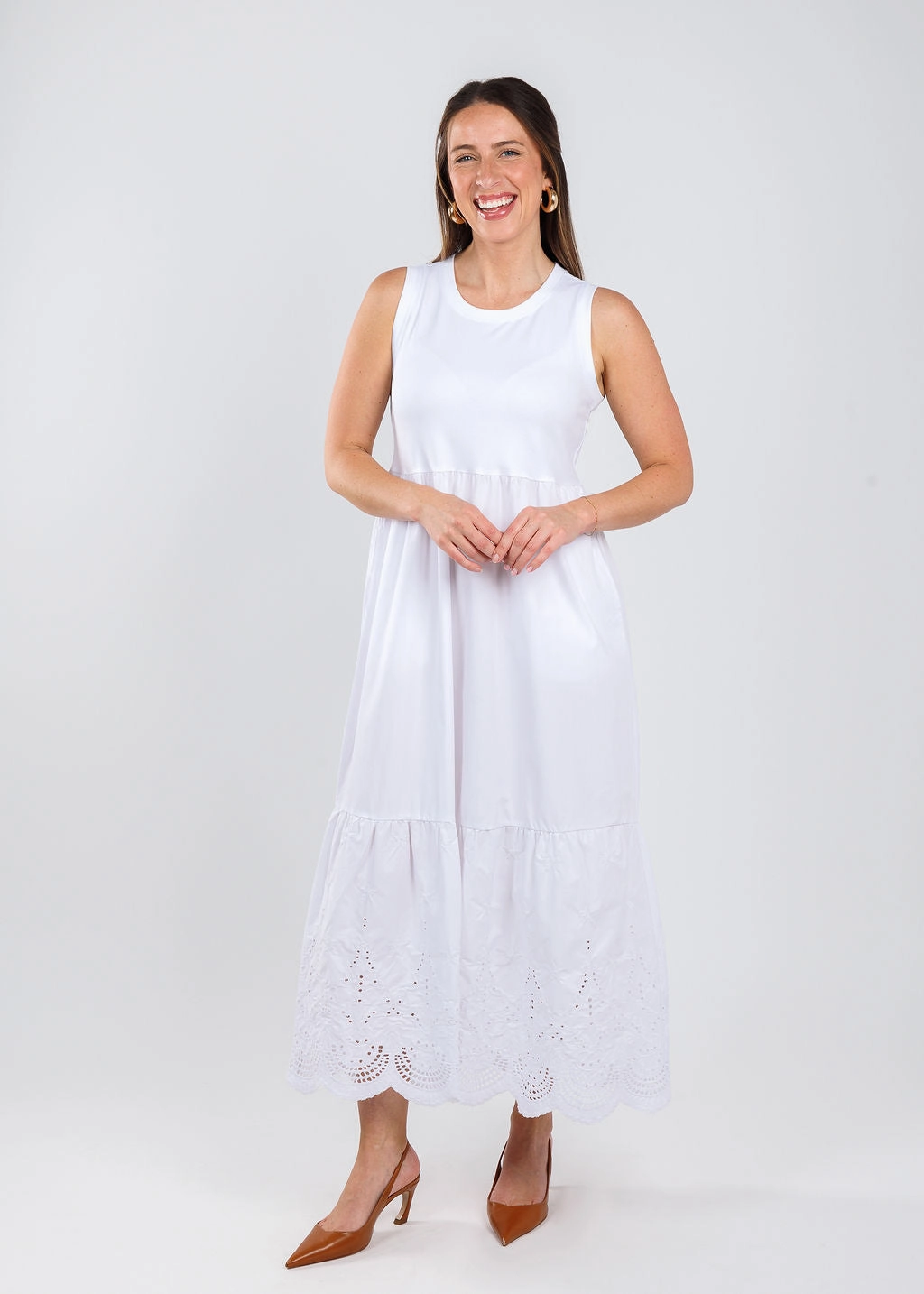 Airy Fabric Eyelet Dress - White