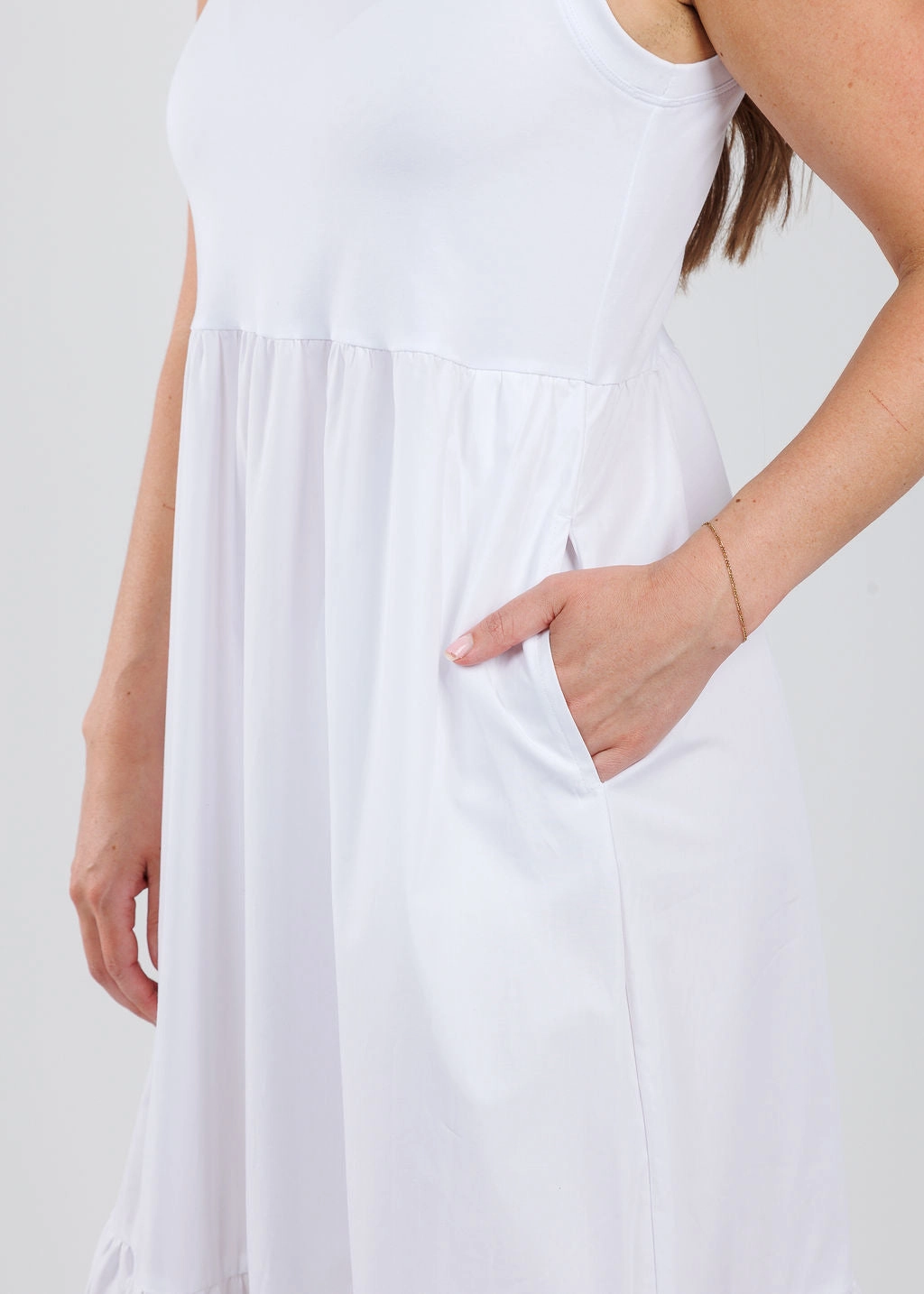 Button Chic Eyelet Dress - White
