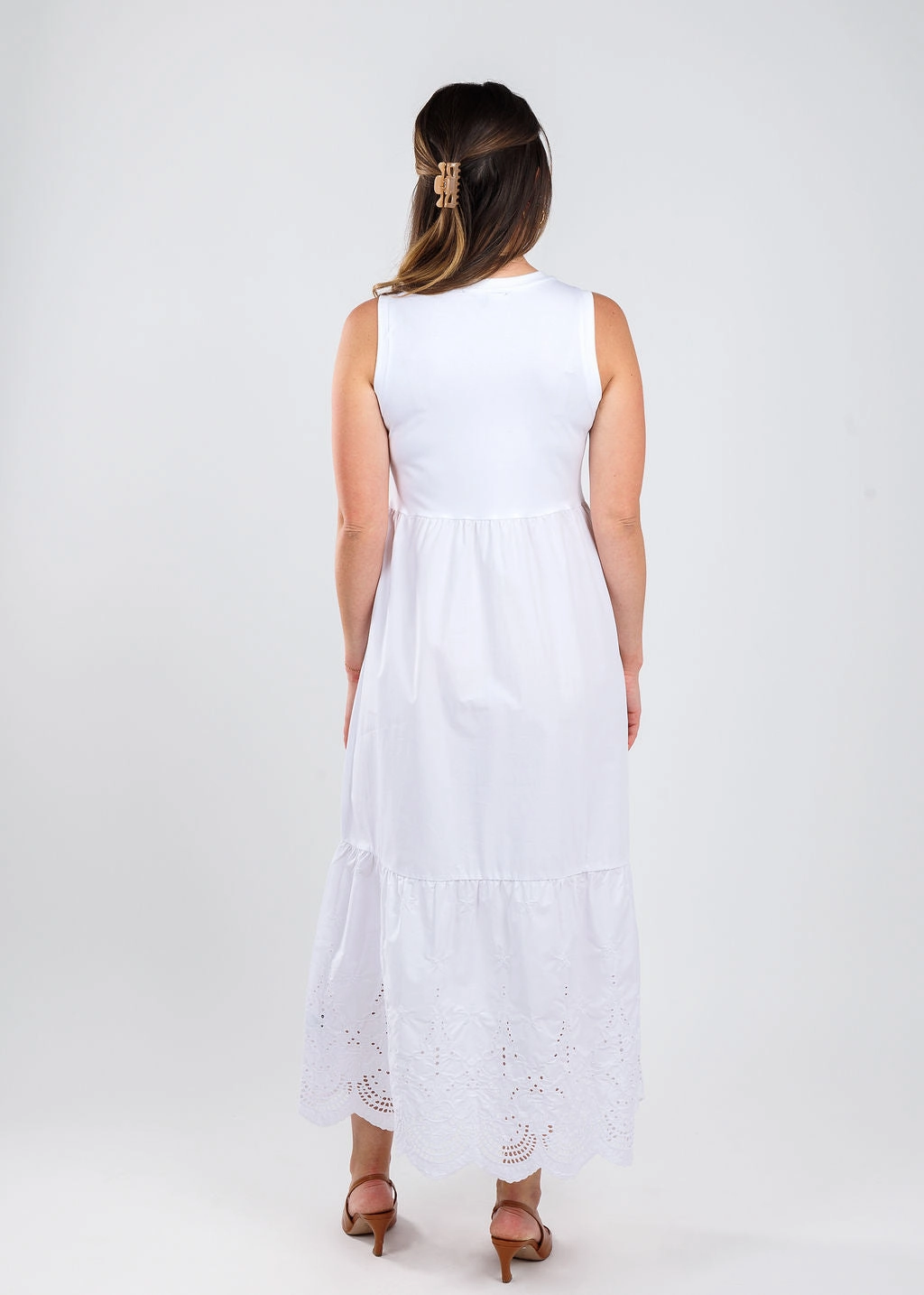 Polished Form Thermal-Lined Eyelet Dress - White