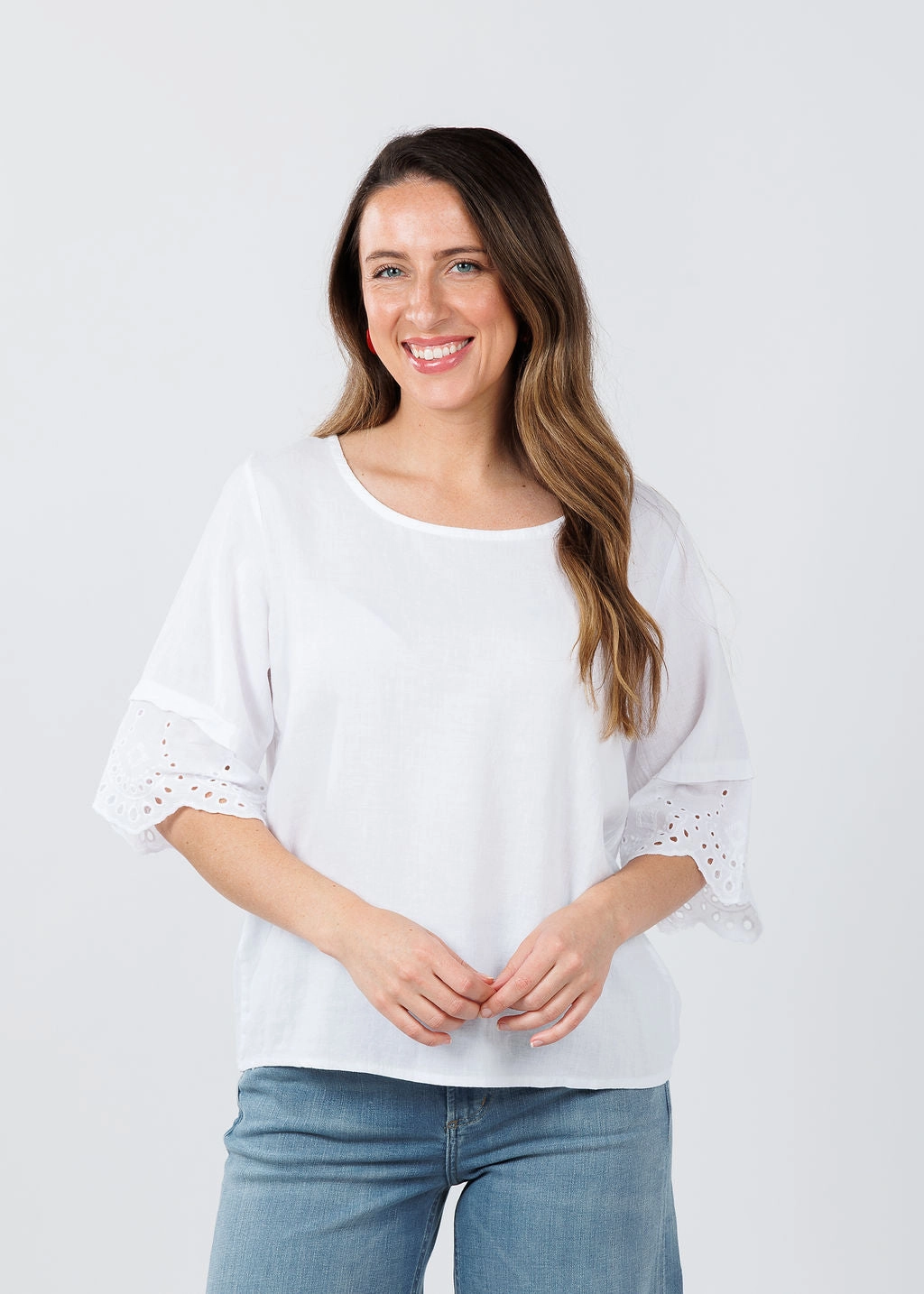 Snag Free Surface Coastal Vibes Eyelet Sleeve Top - White