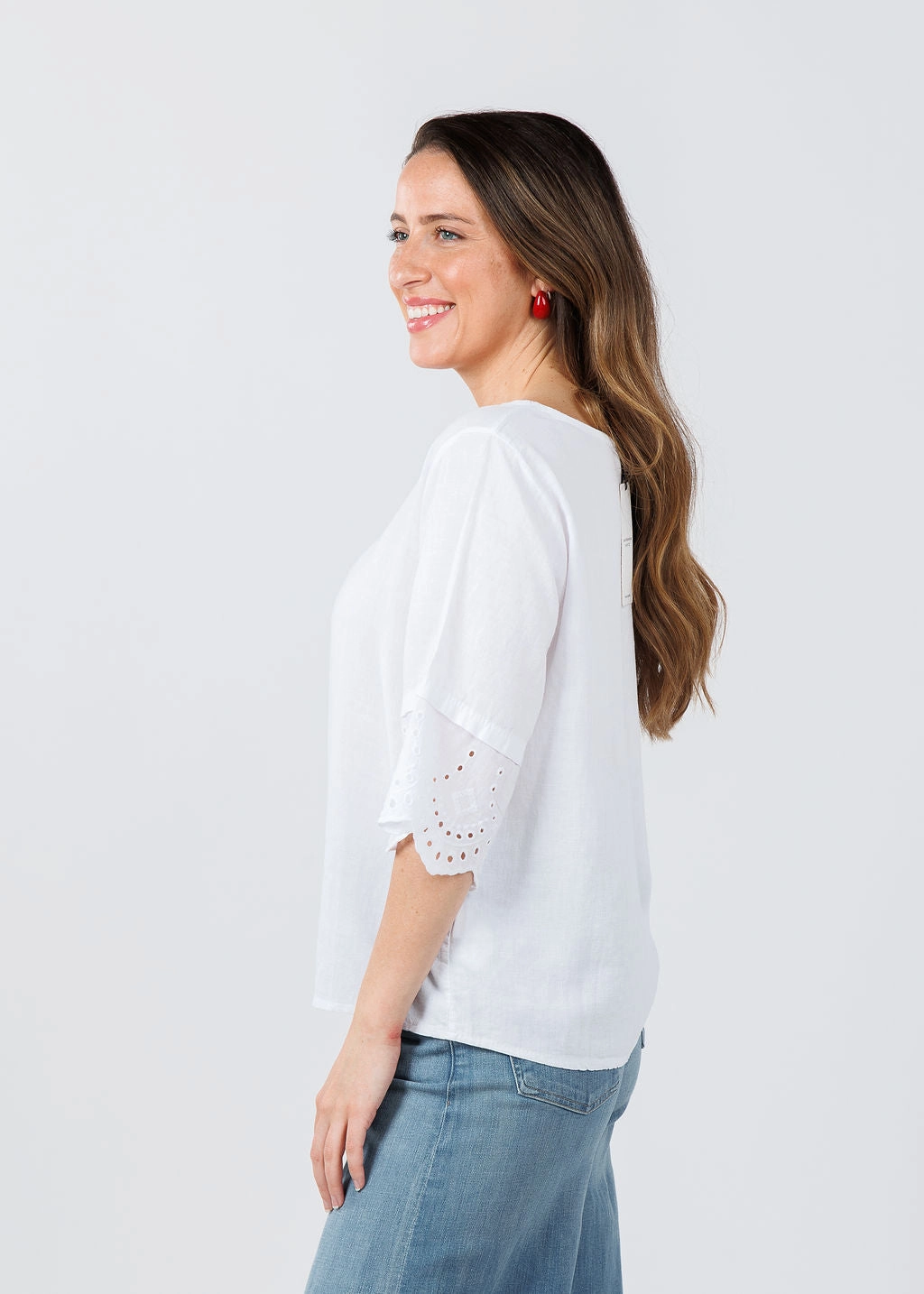 Lightweight Comfort Eyelet Sleeve Top - White