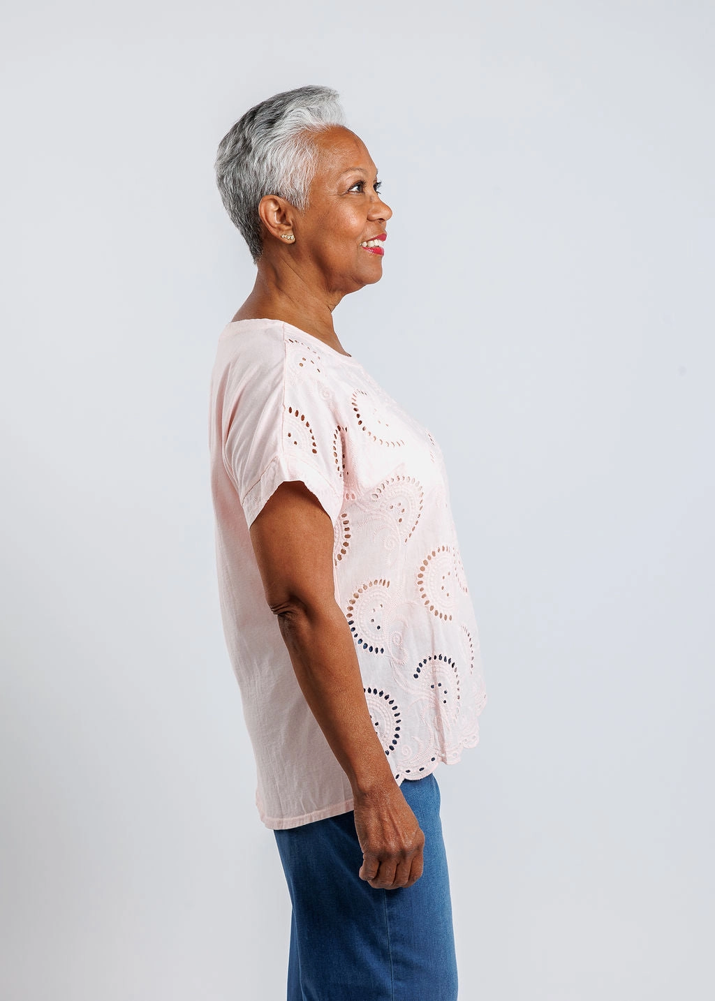 Effortless Style Modern Fit Eyelet Top - Blush