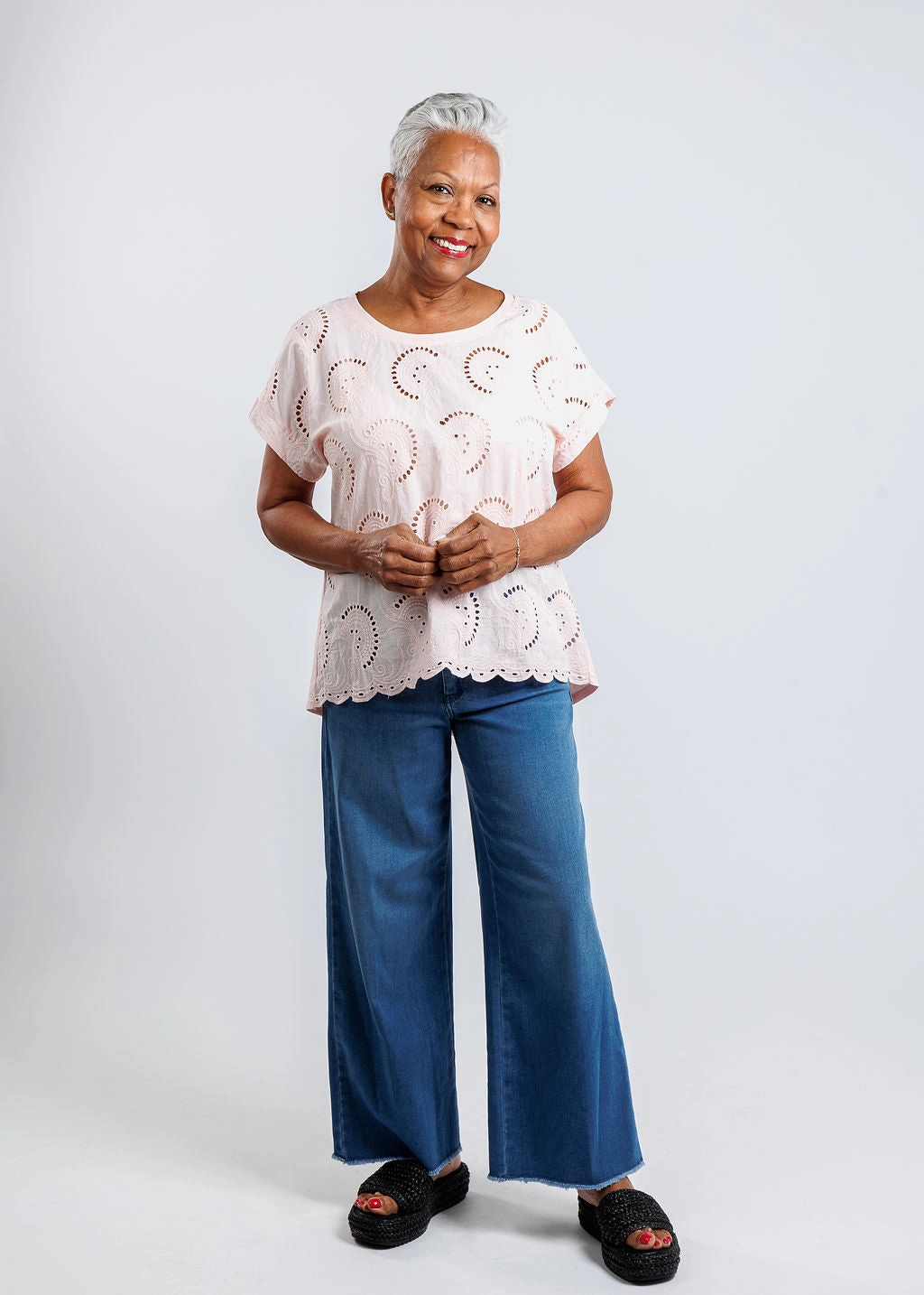 Anti Cling Fabric Eyelet Top - Blush