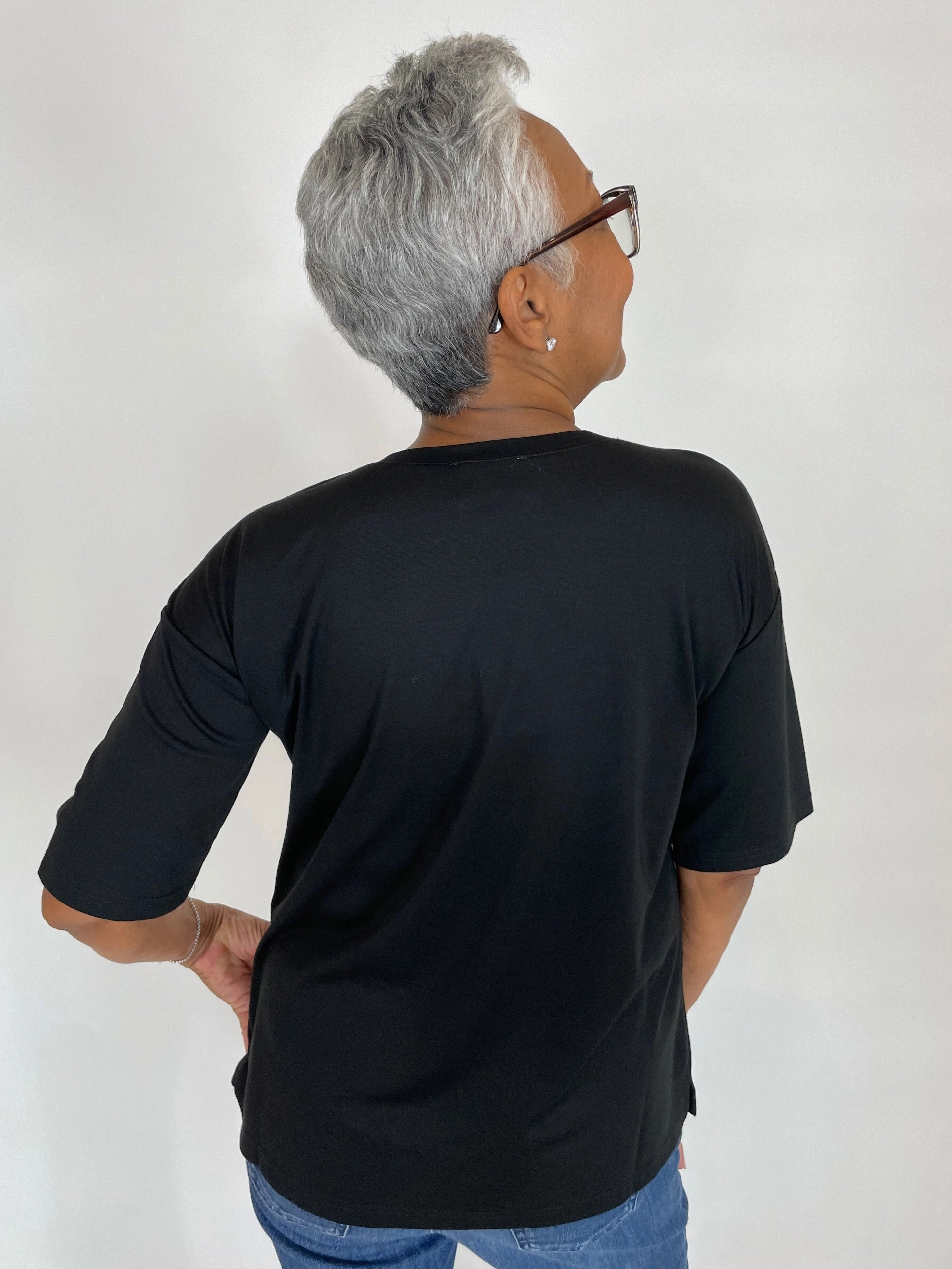 Easy Care Magda Flower Center Tee - Black