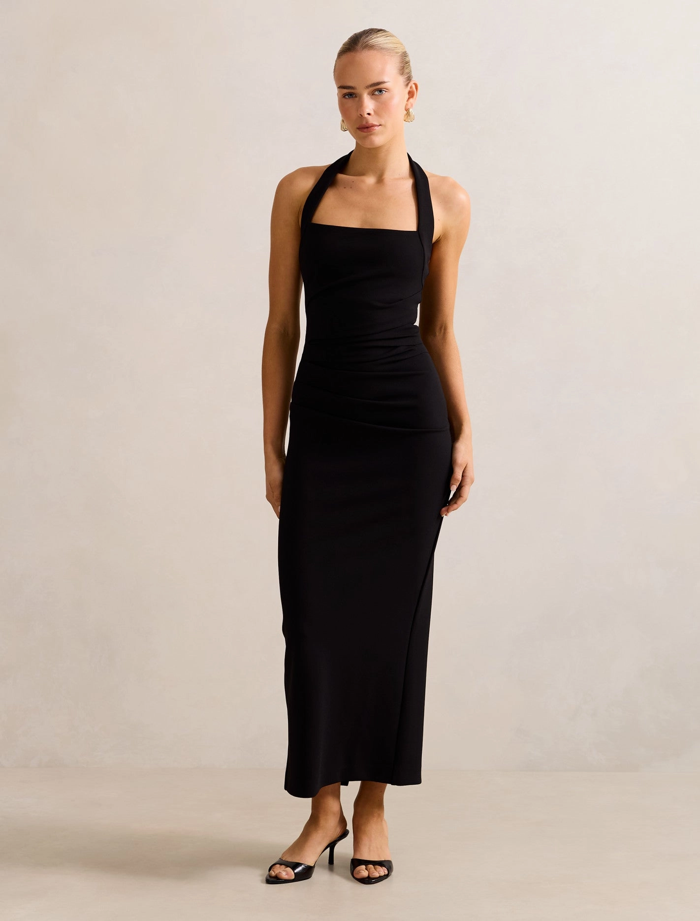 Georgie Halter Ruched Bodycon Dress Family Joy