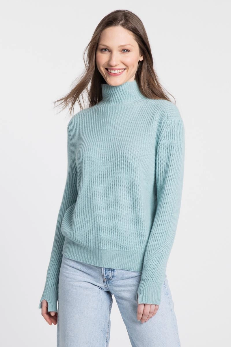 Stylish Knit Look Perfectly Warm Fashioned Rib Funnel Sweater