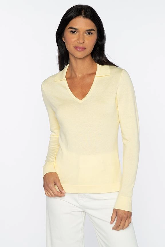 Cozy Fabric Stylish Knit Look Fitted Vee Polo