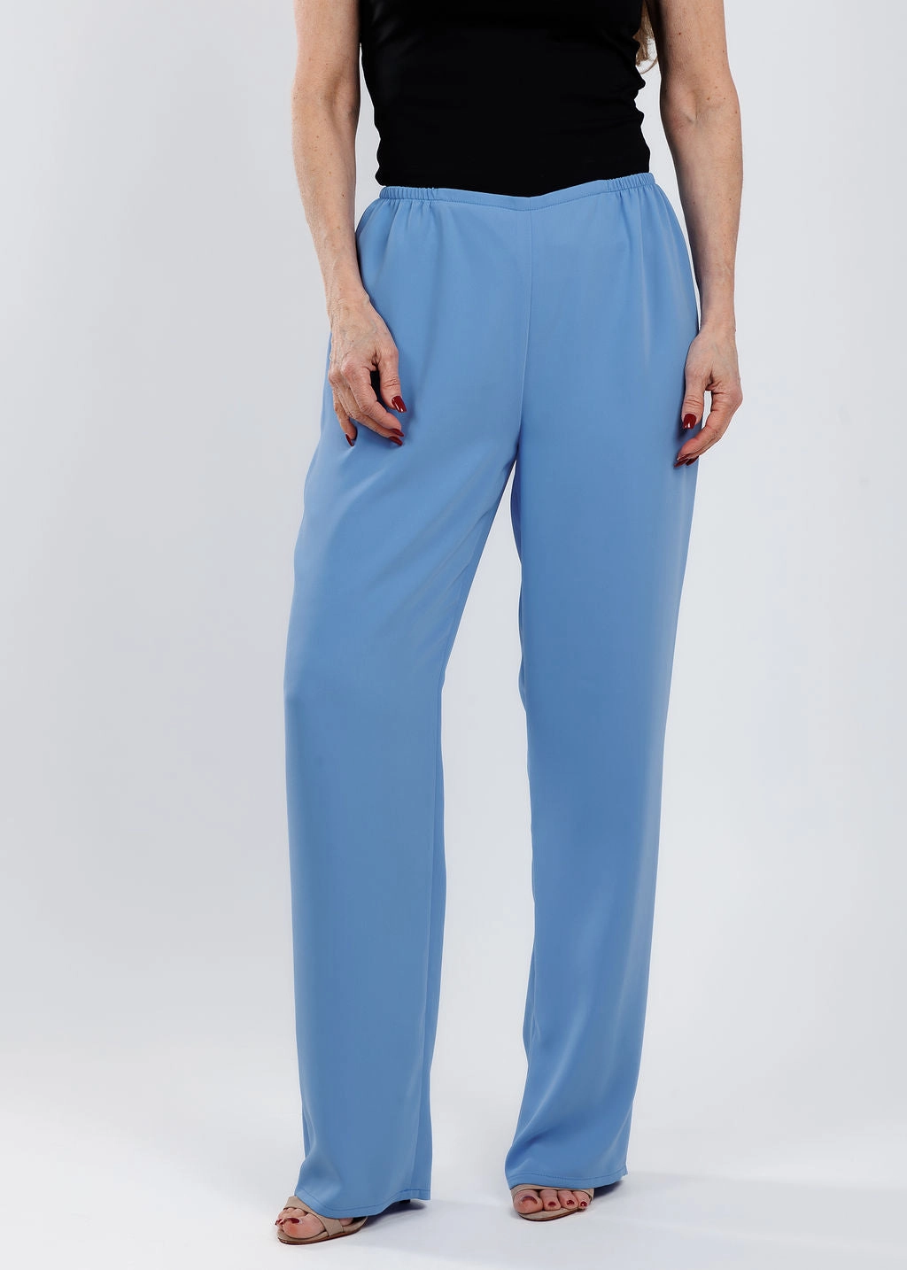 Durable Comfort Matte Crepe Straight Leg Pants - Blue