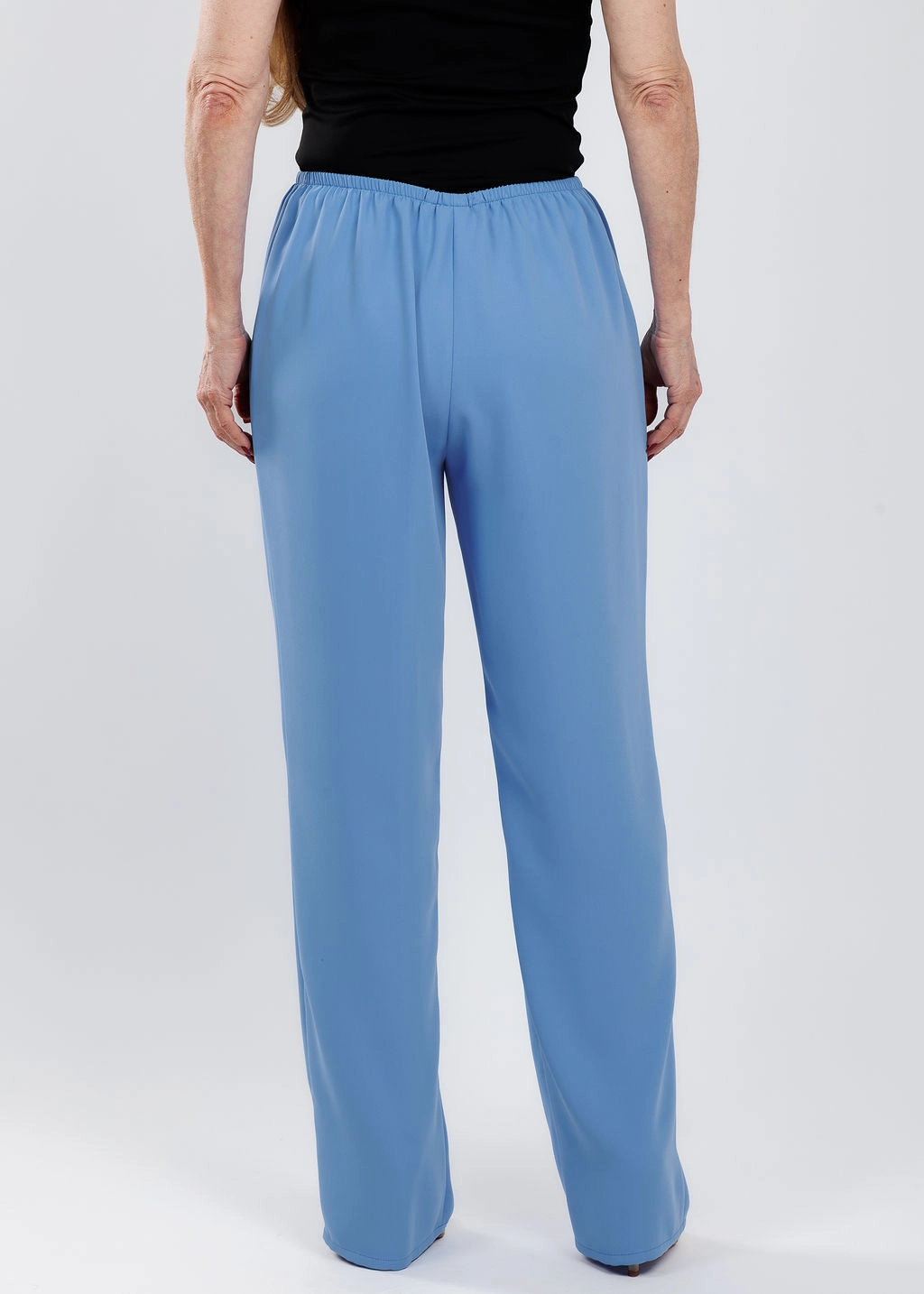 Matte Crepe Straight Leg Pants - Blue Flexible Comfort