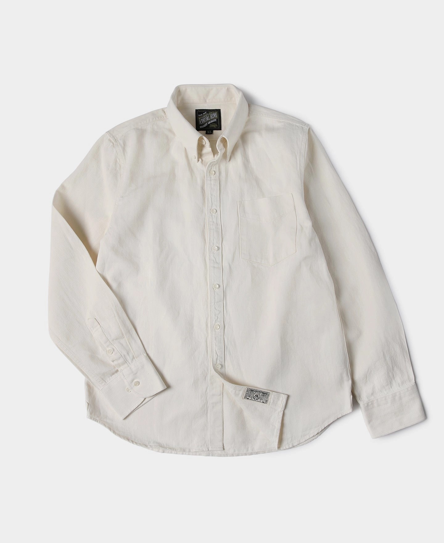 White Cotton-Linen Button-Down Shirt Durable Texture