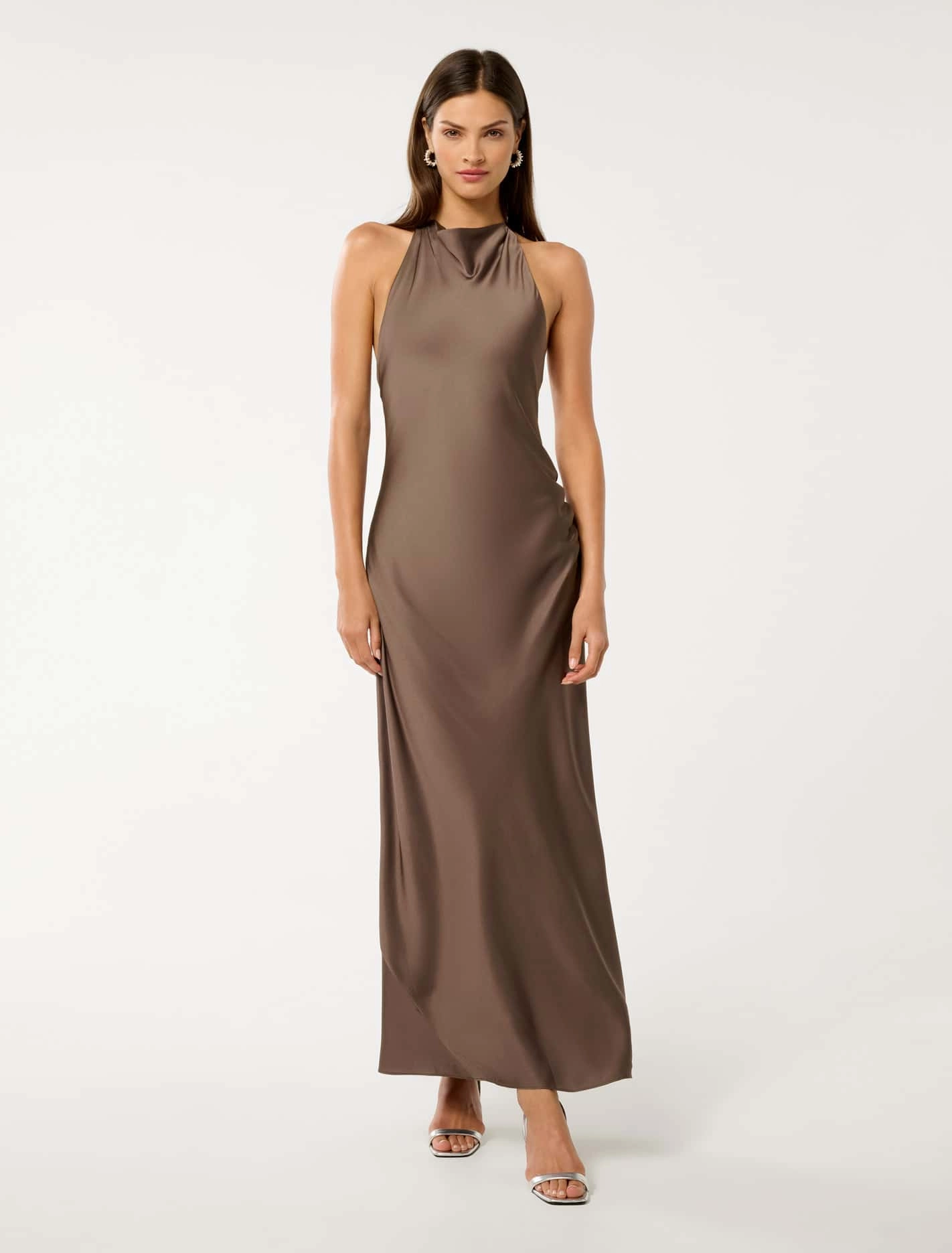 Button-Cuff foldable Audrey Satin Backless Maxi Dress