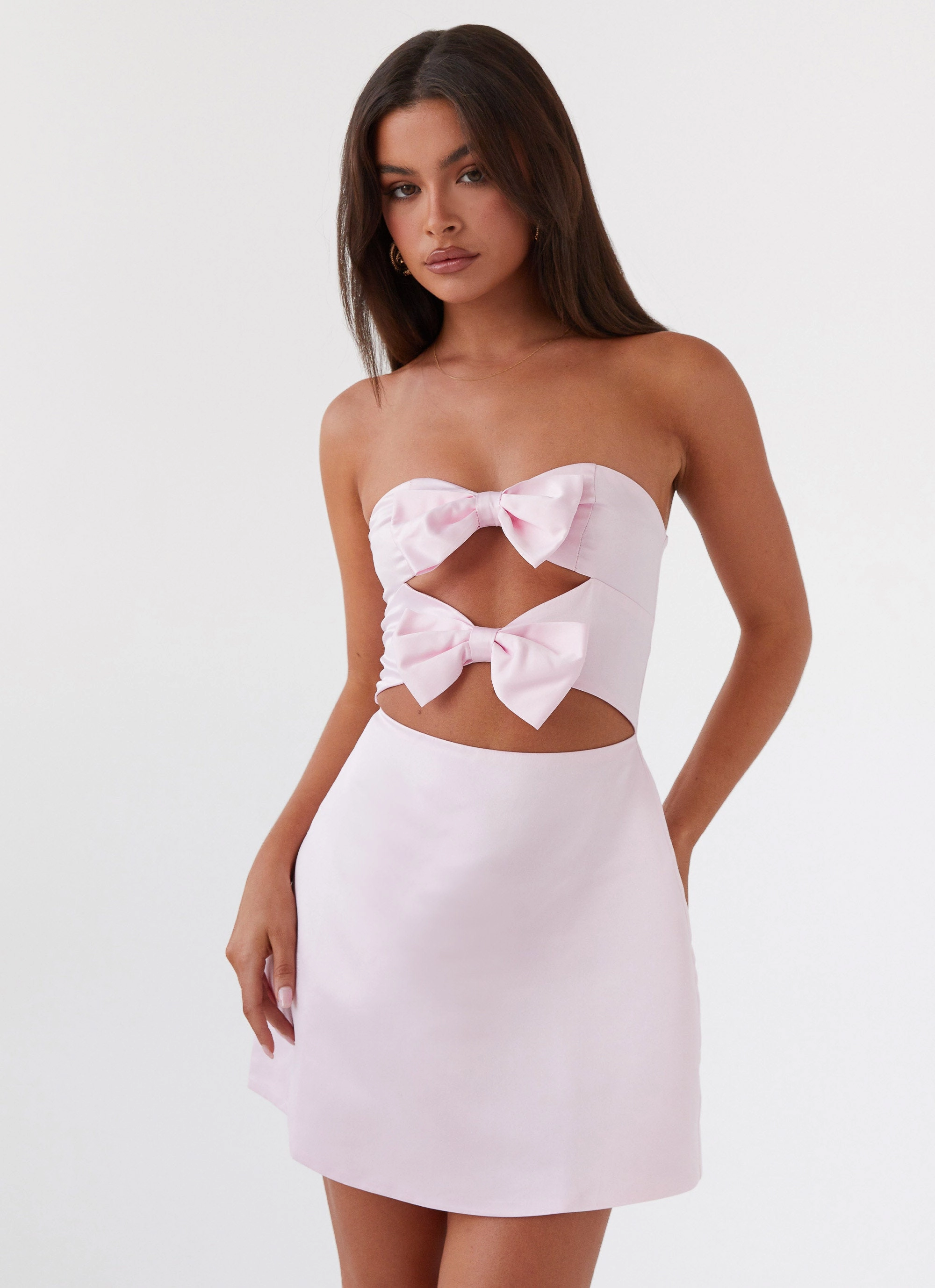 Stylish Line Girl Crush Bow Mini Dress - Pink