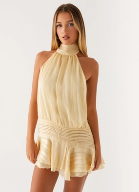 Wedding-Guest Willow Chiffon Mini Dress - Yellow