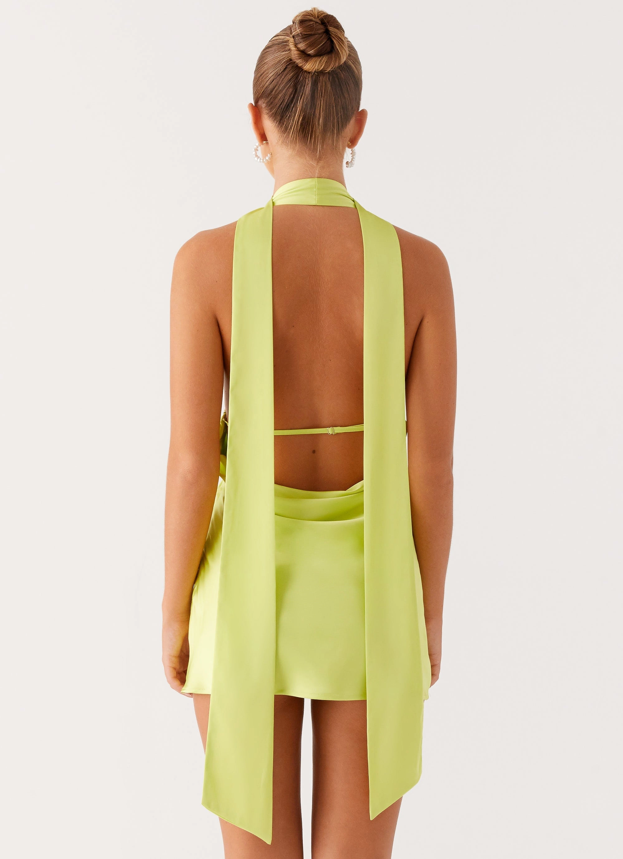 Alicia Satin Halter Mini Dress - Sunny Lime Timeless Touch