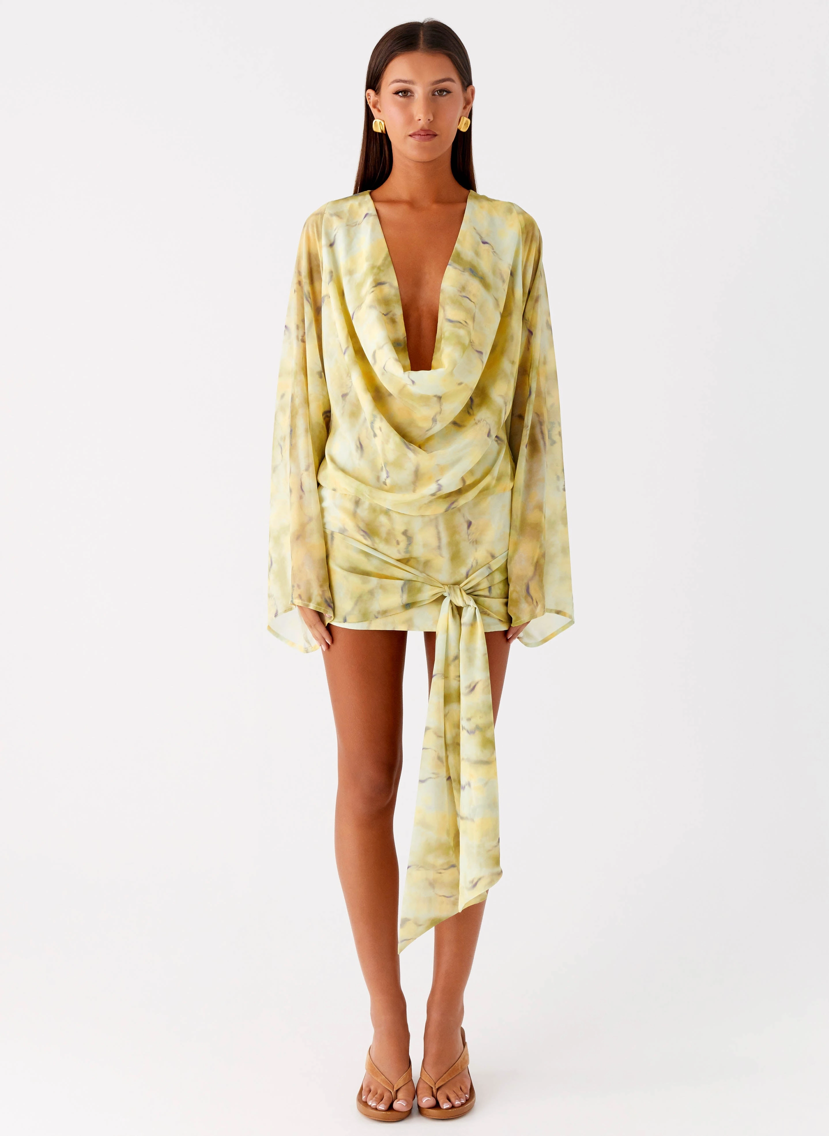 Sorrel Long Sleeve Mini Dress - Yellow Tie Dye Simple Ease