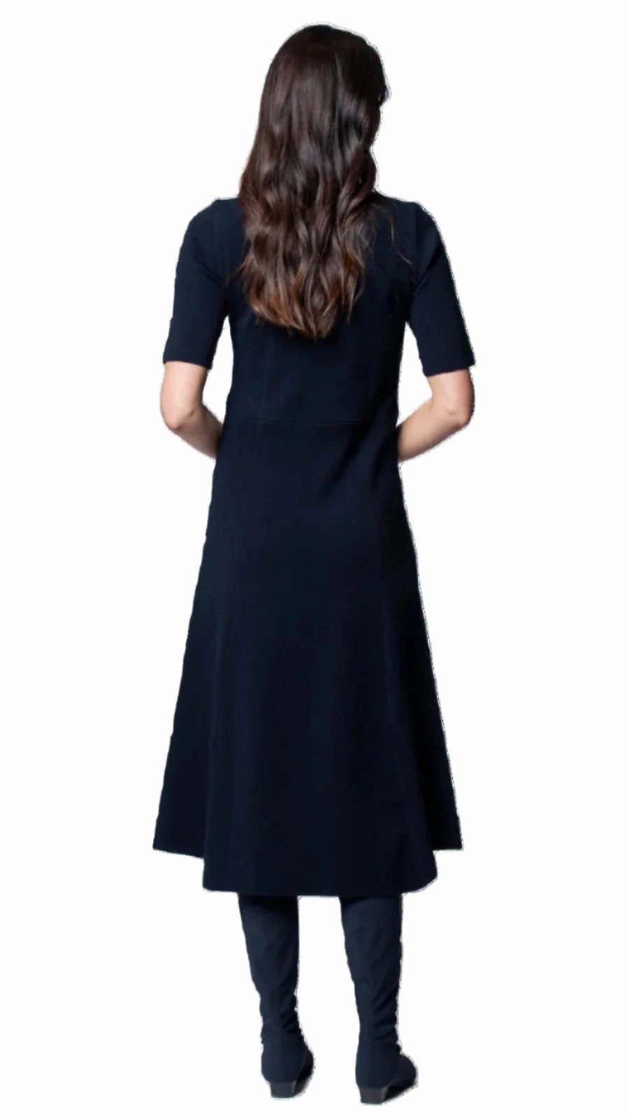 Urban Drape Nora Milano Knit Short Sleeved Fit-And-Flare Midi Dress - Dark Navy