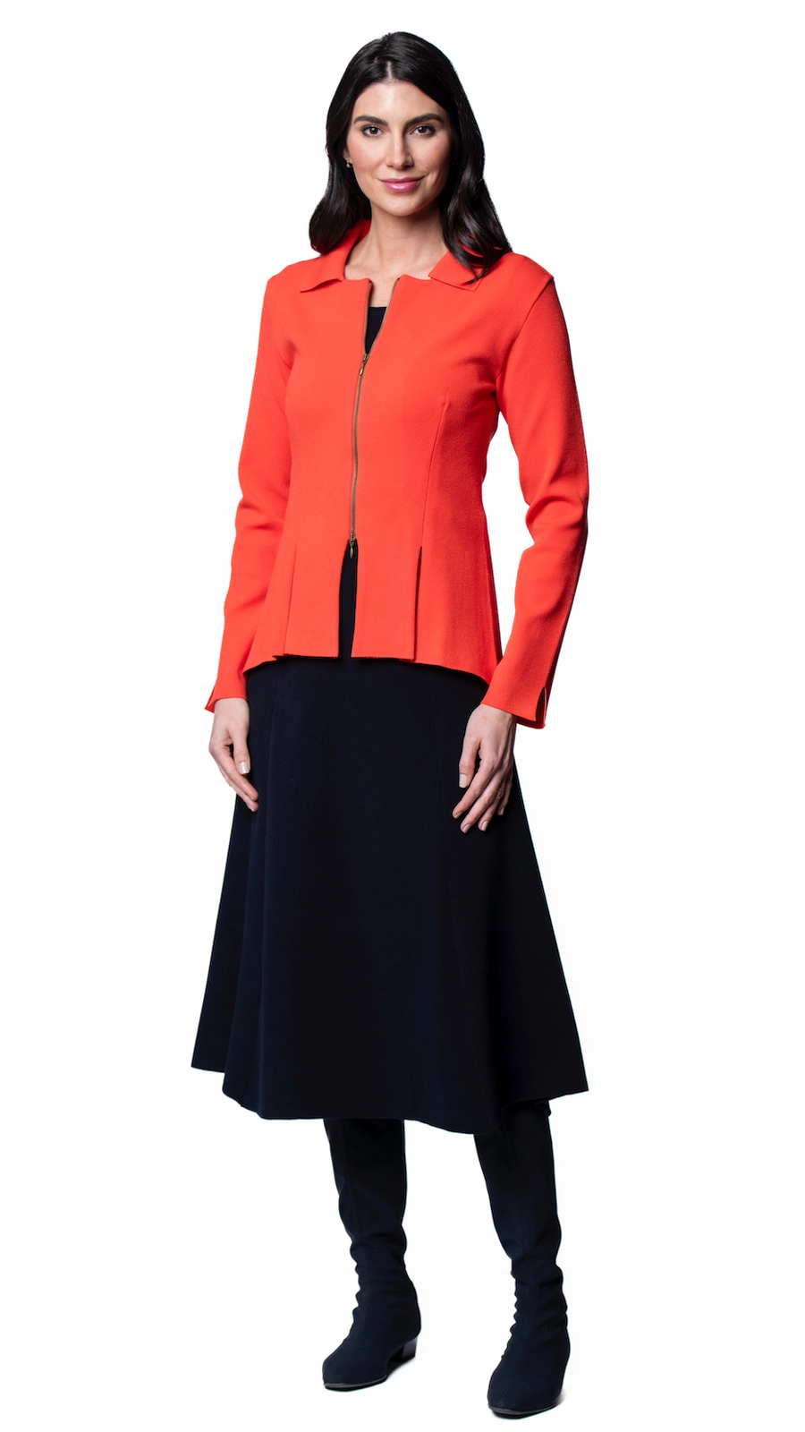 Nora Milano Knit Short Sleeved Fit-And-Flare Midi Dress - Dark Navy Comfort Fit Anti-bacterial