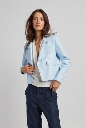 Mold resistant DurableStitching Ninon Short Vegan Leather Open Front Jacket - Blue Sky