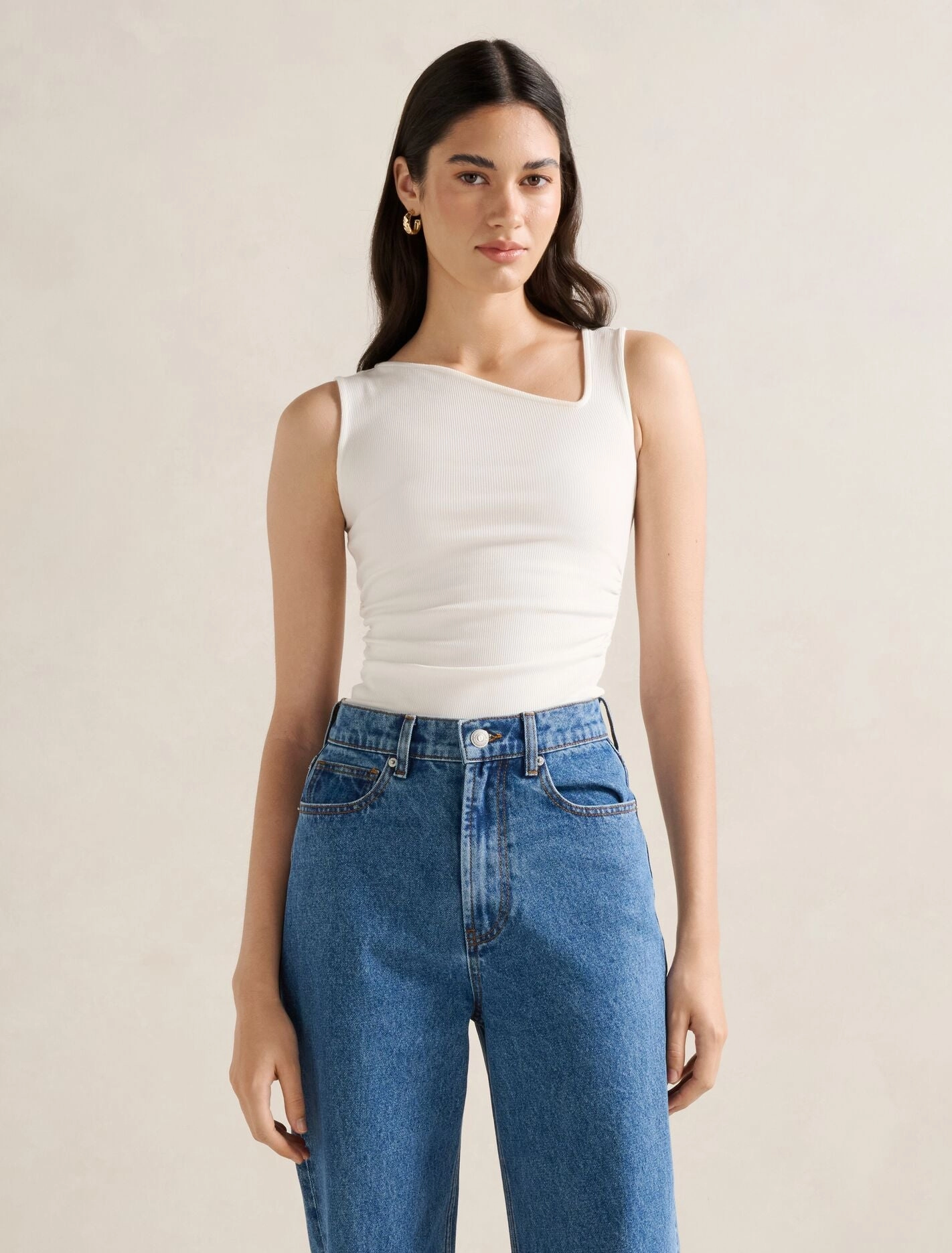 Fleur Asymm Neck Tank Top Minimalist Silhouette Cut Abrasion Resistant Surface