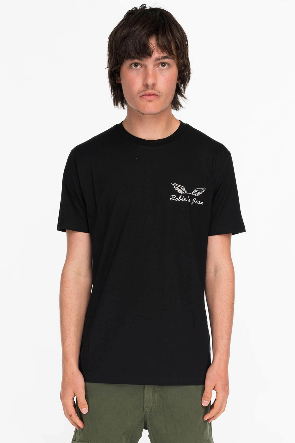 Bohemian style FLEUR DE LIS TEE IN BLACK WITH SILVER GLITTER