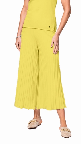 Giuliana Plisse-Look Cropped Wide Leg Pants - Lemon Plaid detail