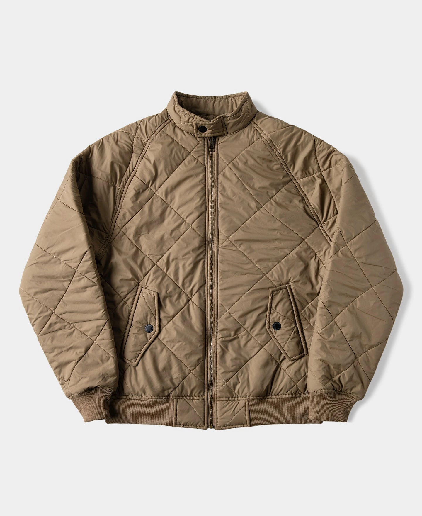 Reversible Diamond Quilted Stand-Collar Jacket - Khaki Noise Free Material