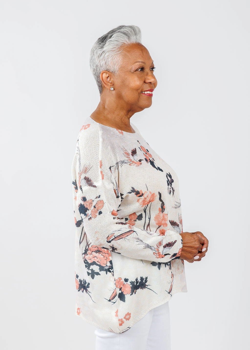 Durable Reinforced Elbows Flower Sweater - Rosette Sakura