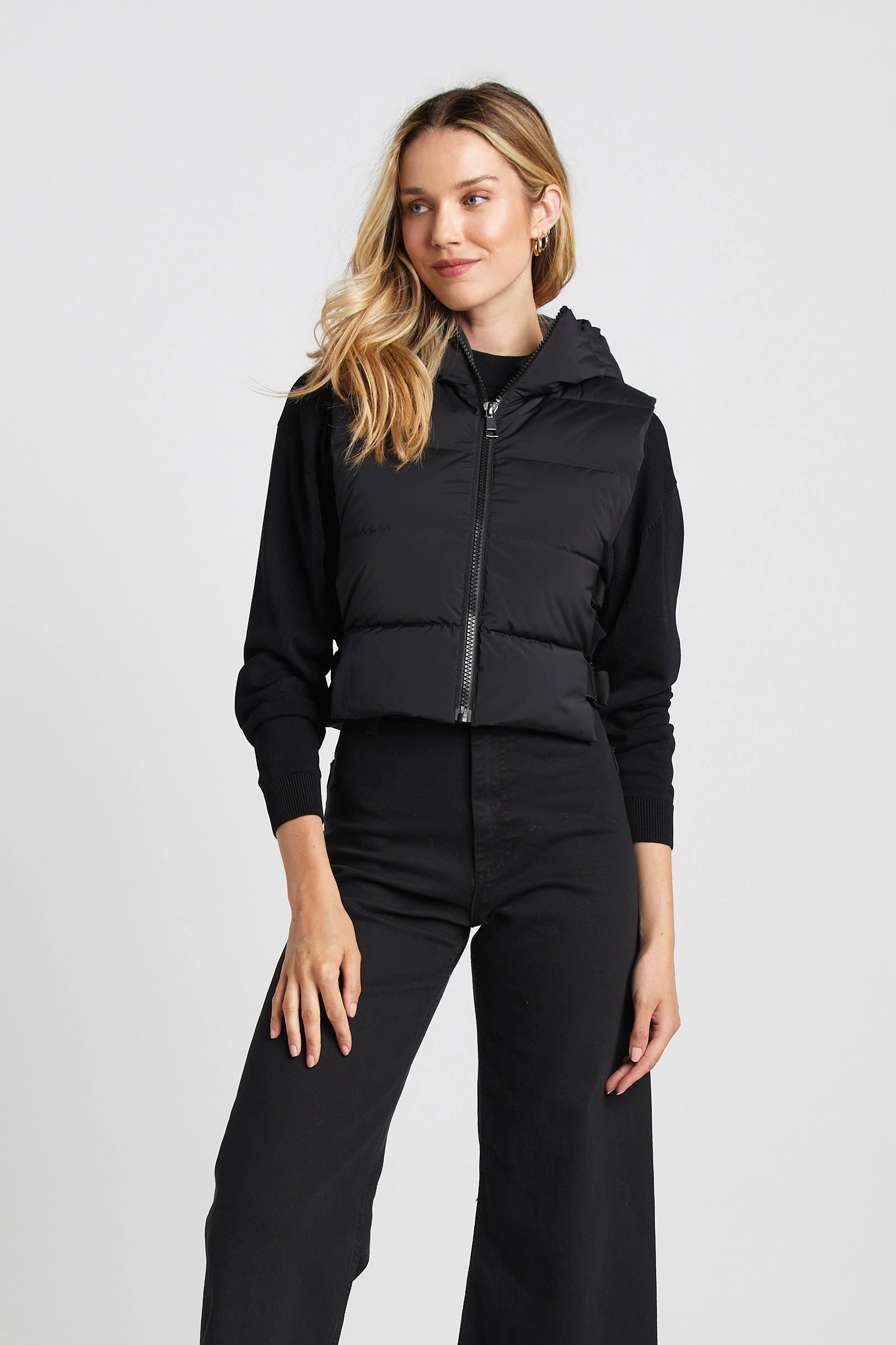 Lola Quilted Full Zip Gilet With Adjustable Side Buckles - Black Warm Essentials