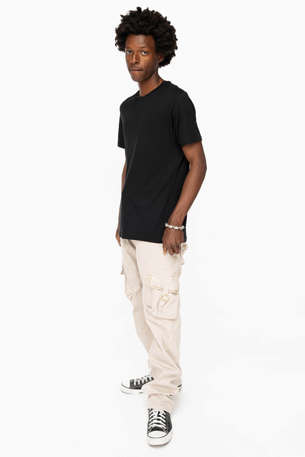 Functional Casual Stone Wash Finish ROBINS NEW MILITARY STYLE CARGO PANTS IN STONE COLOR WASH WITH  BLACK DIAMOND CRYSTALS