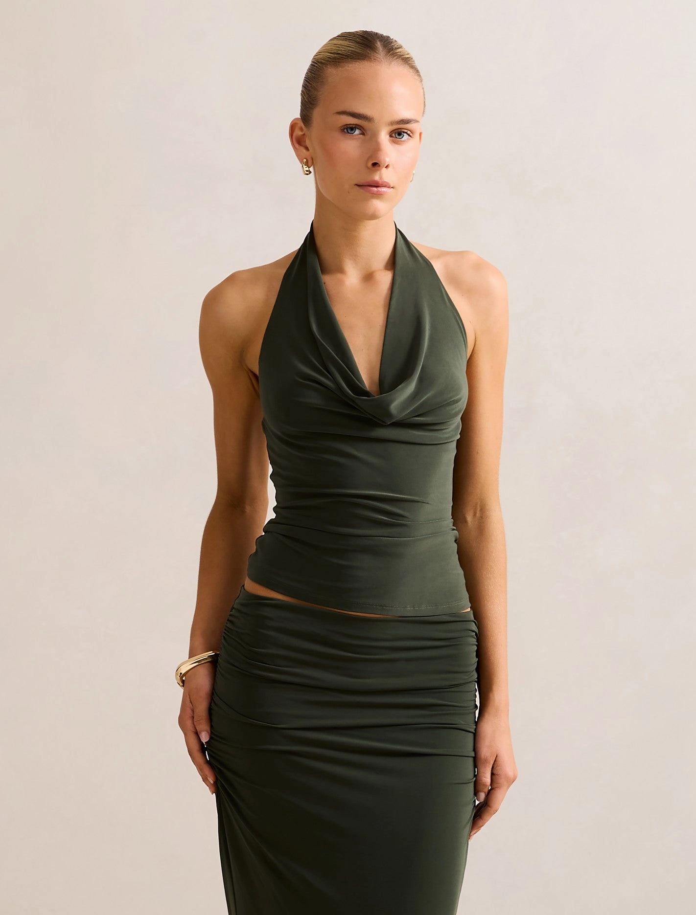 Modern Design Architectural Tailoring Della Cowl Halter Top